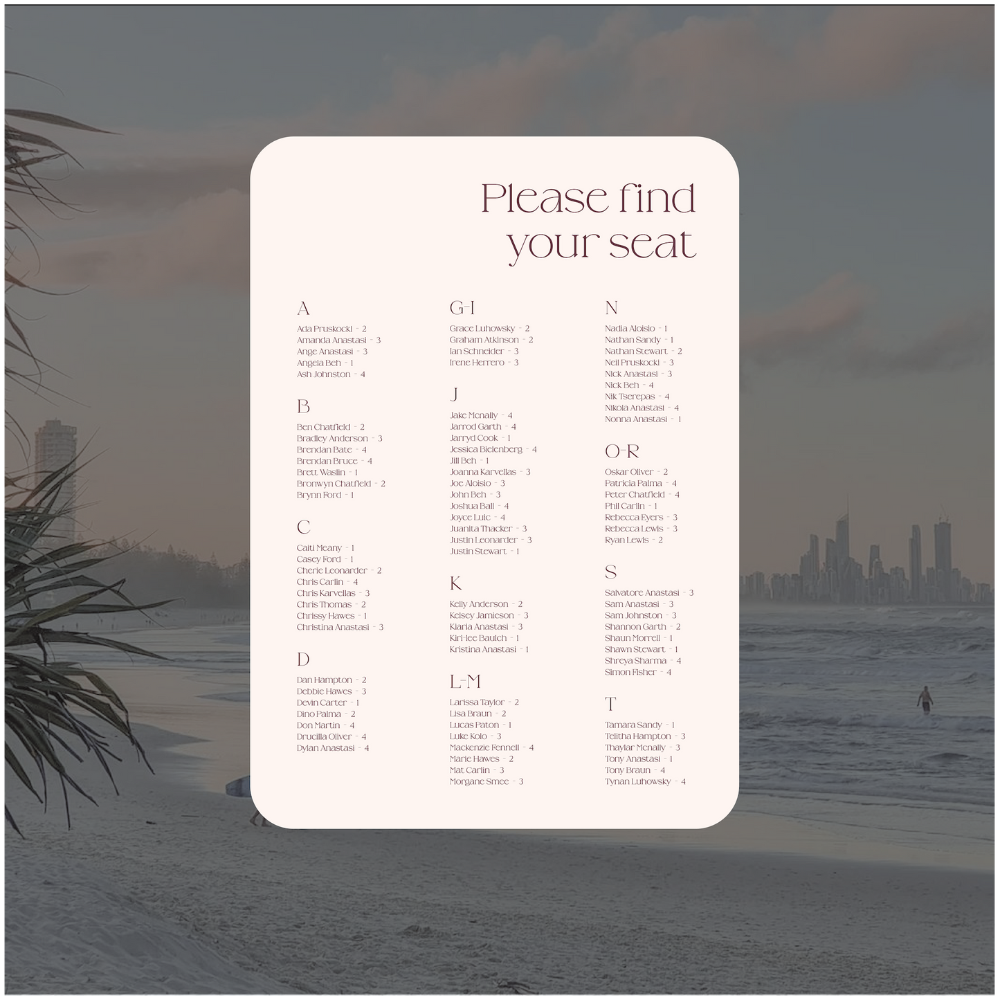 Gold Coast Seating Chart