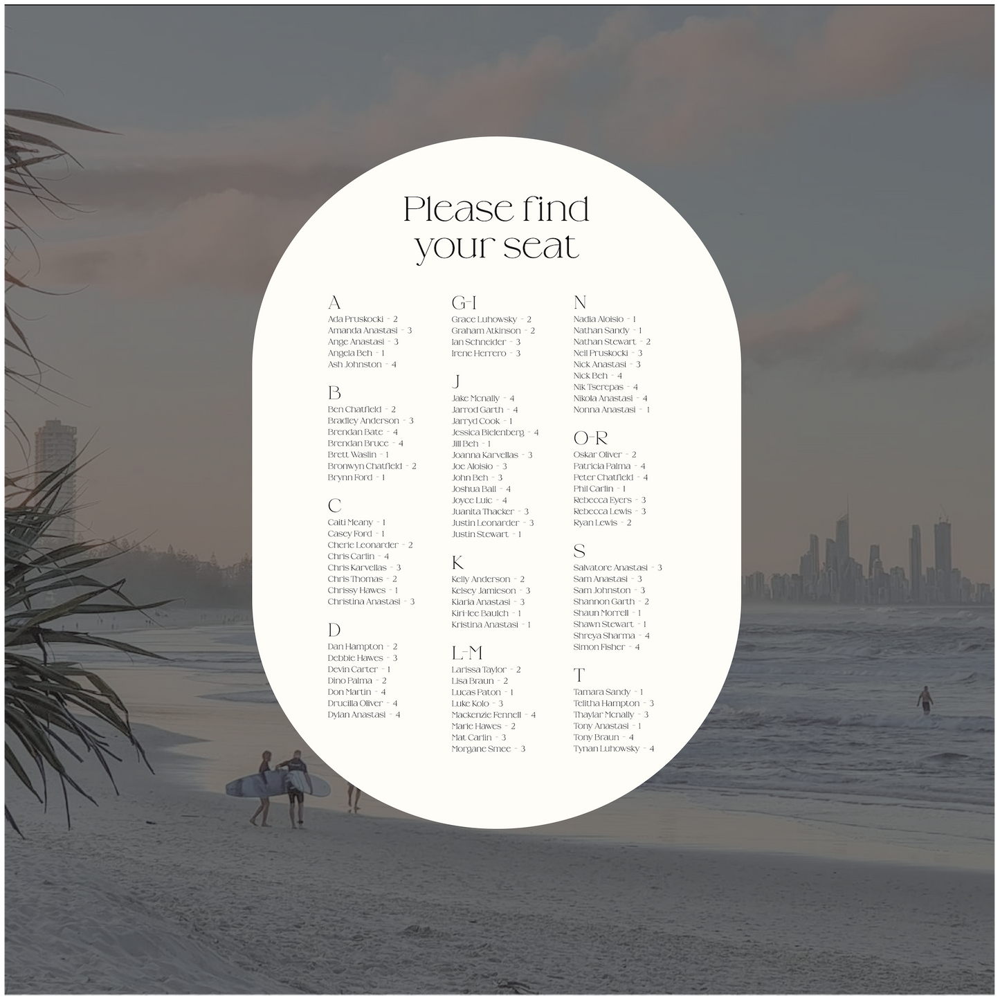 Gold Coast Seating Chart