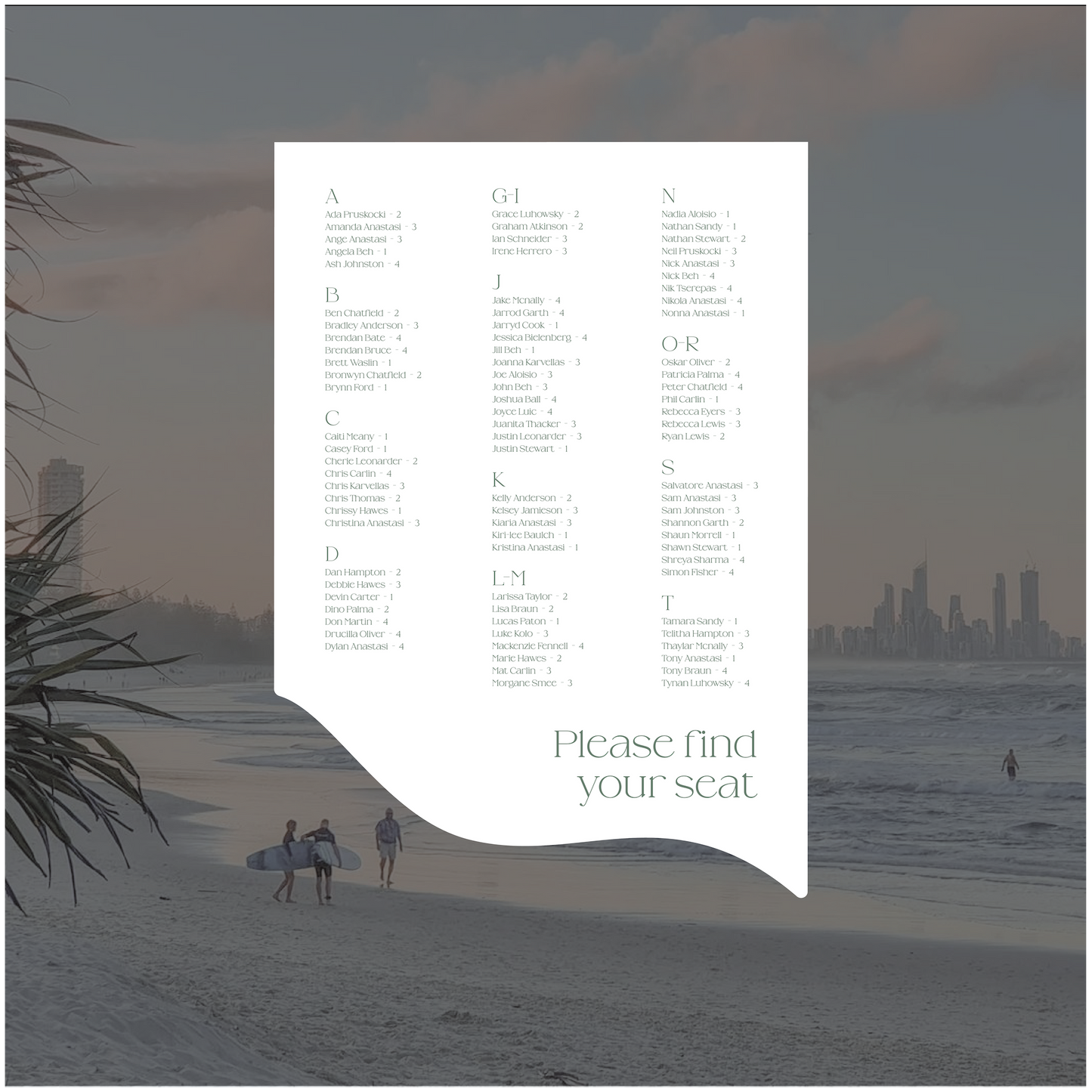 Gold Coast Seating Chart