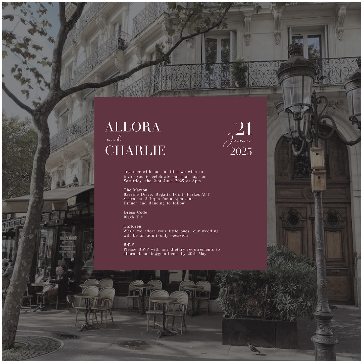 Paris Single Invitation