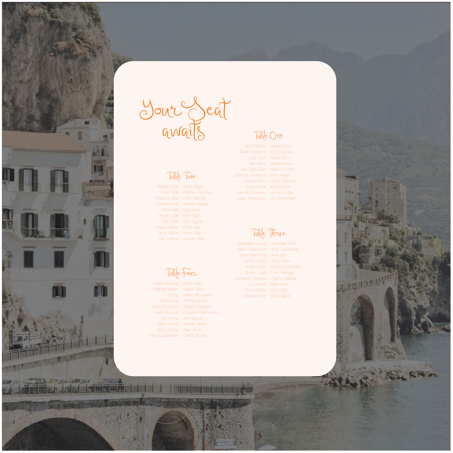 Sorrento Seating Chart