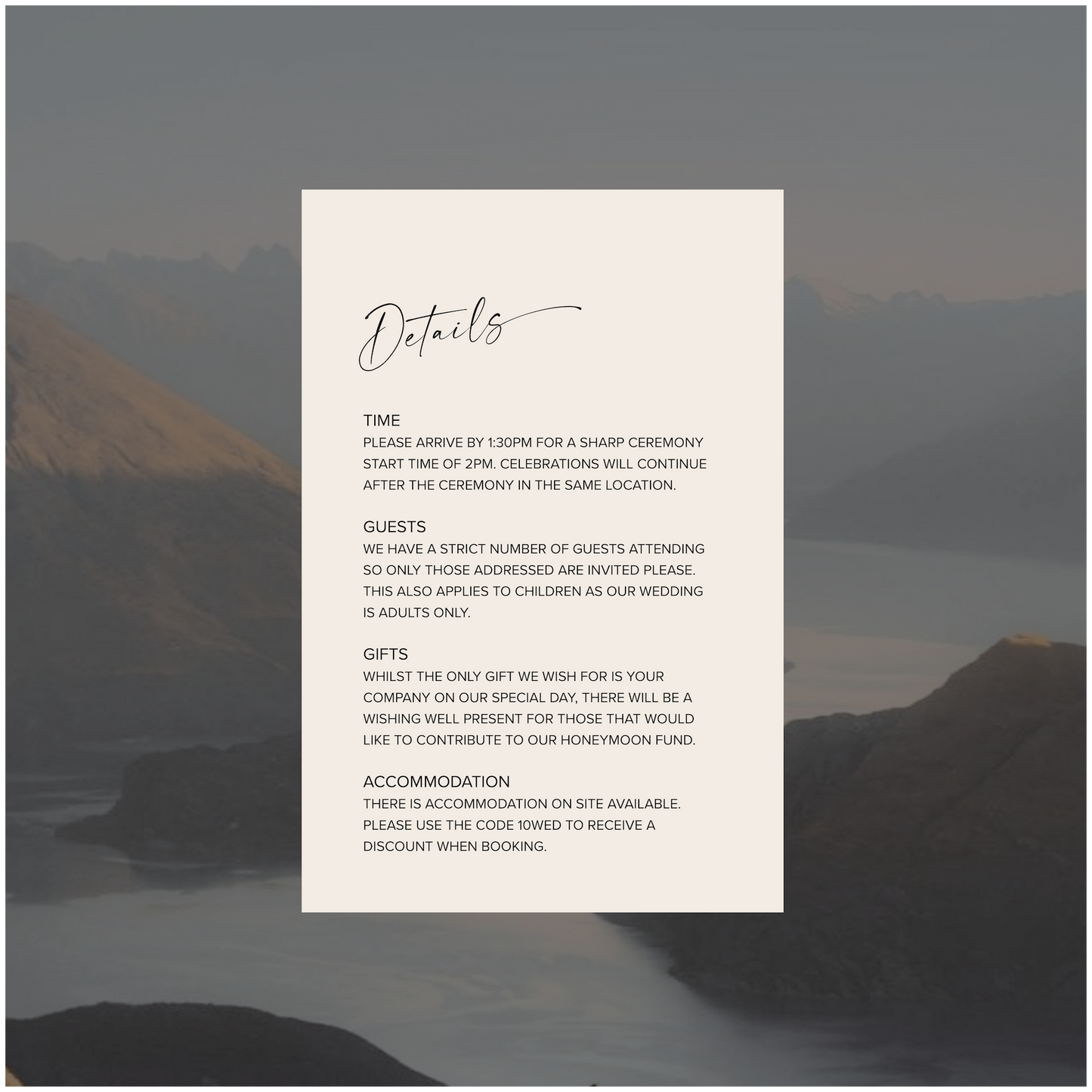 Wellington Single Invitation