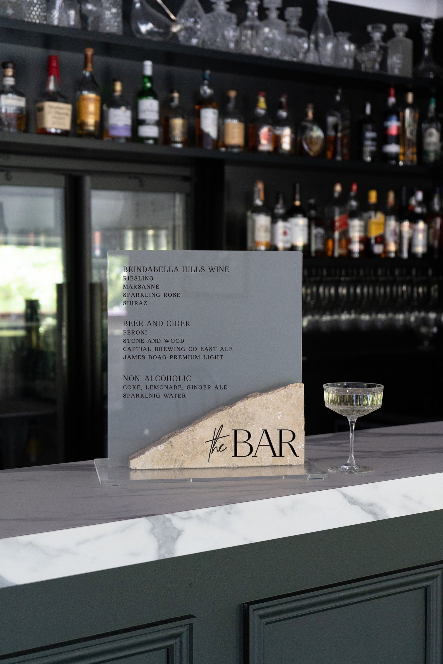 Hire Travertine Base Bar Sign